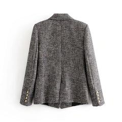 Double Breasted Pockets Fashion Notched Neck Houndstooth Jacket