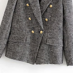 Double Breasted Pockets Fashion Notched Neck Houndstooth Jacket