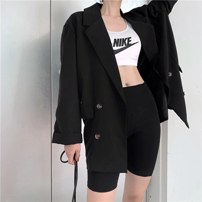 Double-breasted Notched Collar Office Lady Style Blazers
