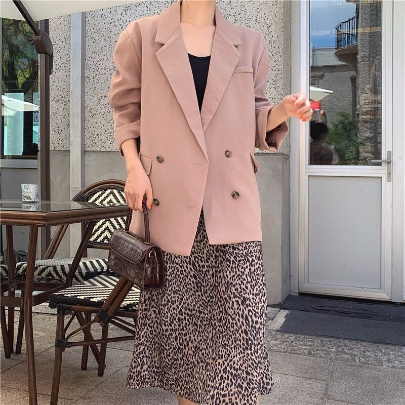 Double-breasted Notched Collar Office Lady Style Blazers