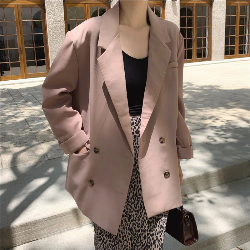 Double-breasted Notched Collar Office Lady Style Blazers