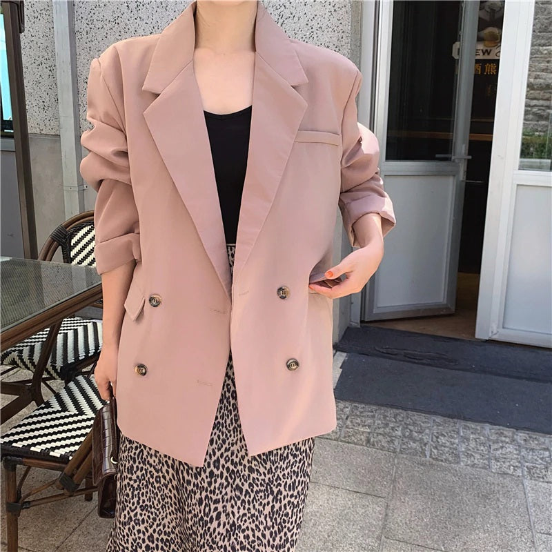 Double-breasted Notched Collar Office Lady Style Blazers