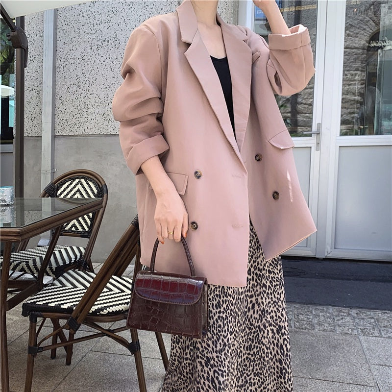 Double-breasted Notched Collar Office Lady Style Blazers