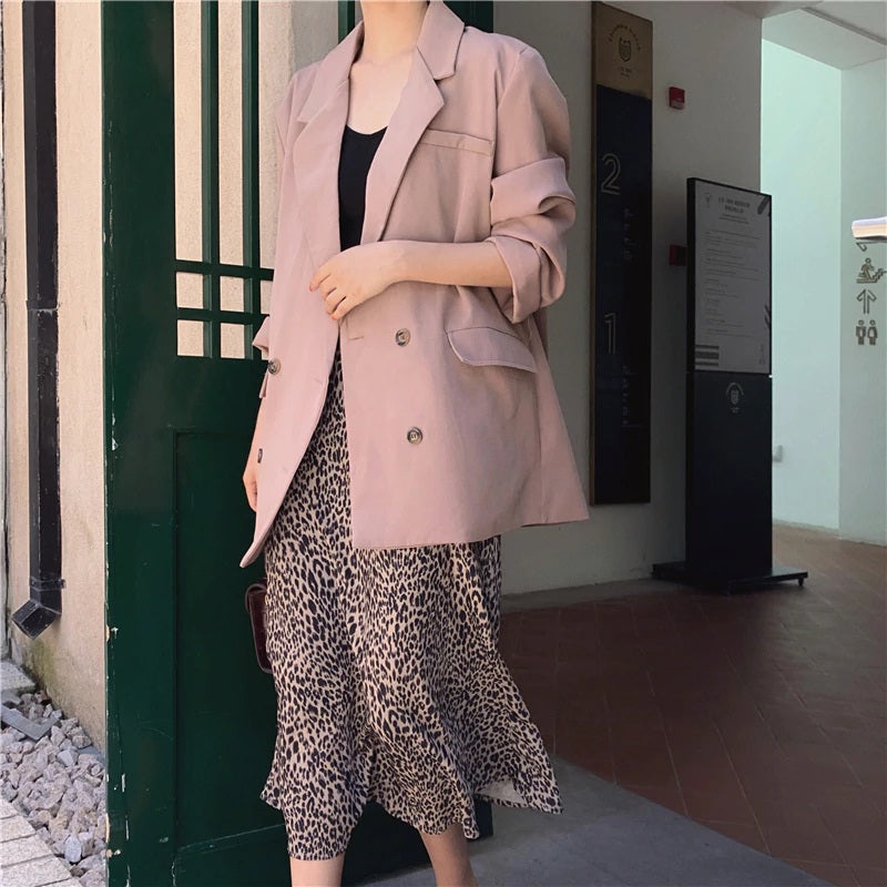 Double-breasted Notched Collar Office Lady Style Blazers