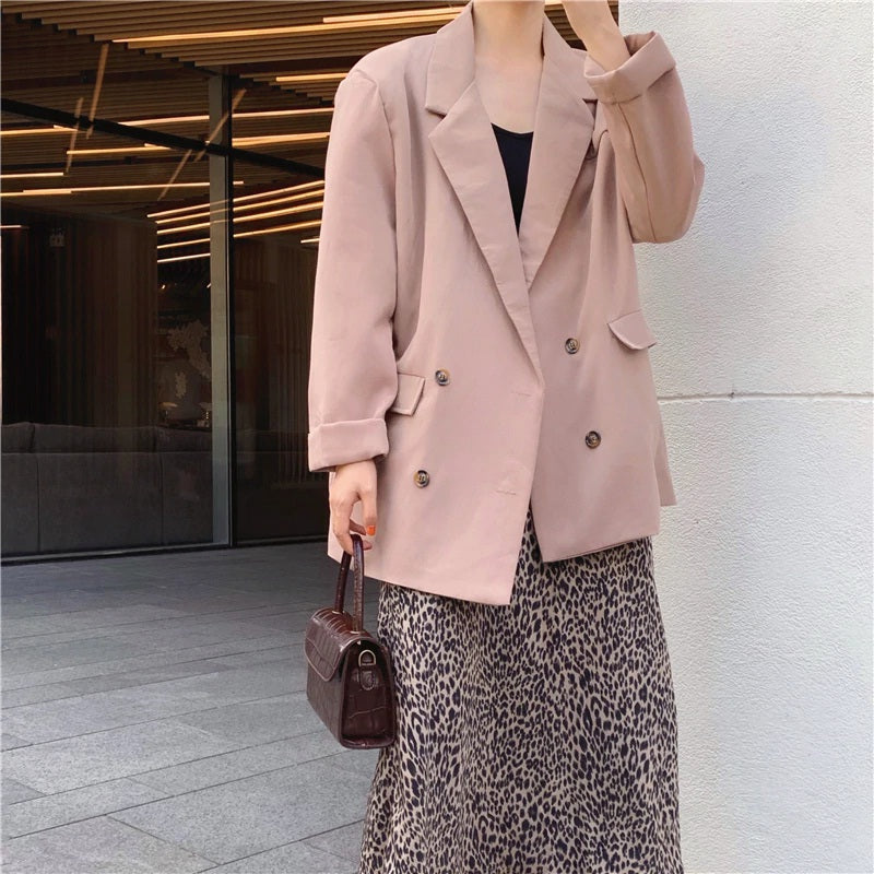 Double-breasted Notched Collar Office Lady Style Blazers