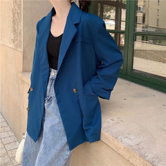 Double-breasted Notched Collar Office Lady Style Blazers