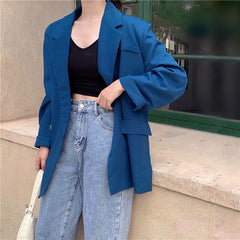 Double-breasted Notched Collar Office Lady Style Blazers