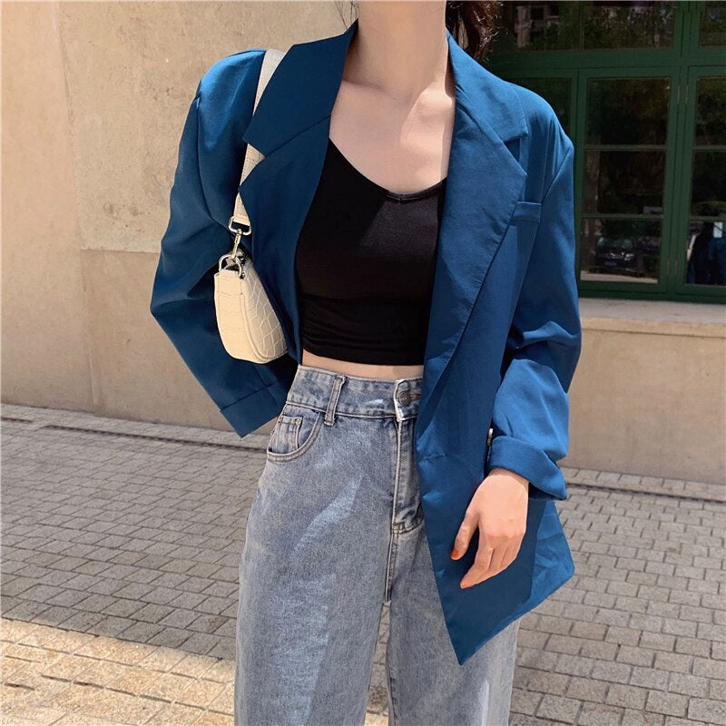 Double-breasted Notched Collar Office Lady Style Blazers