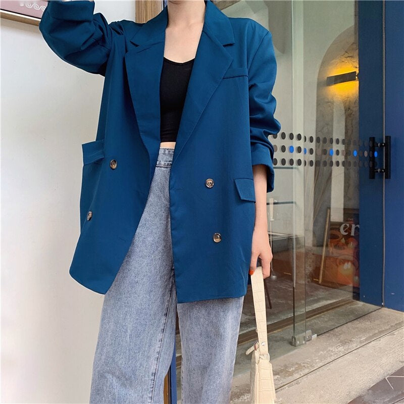 Double-breasted Notched Collar Office Lady Style Blazers