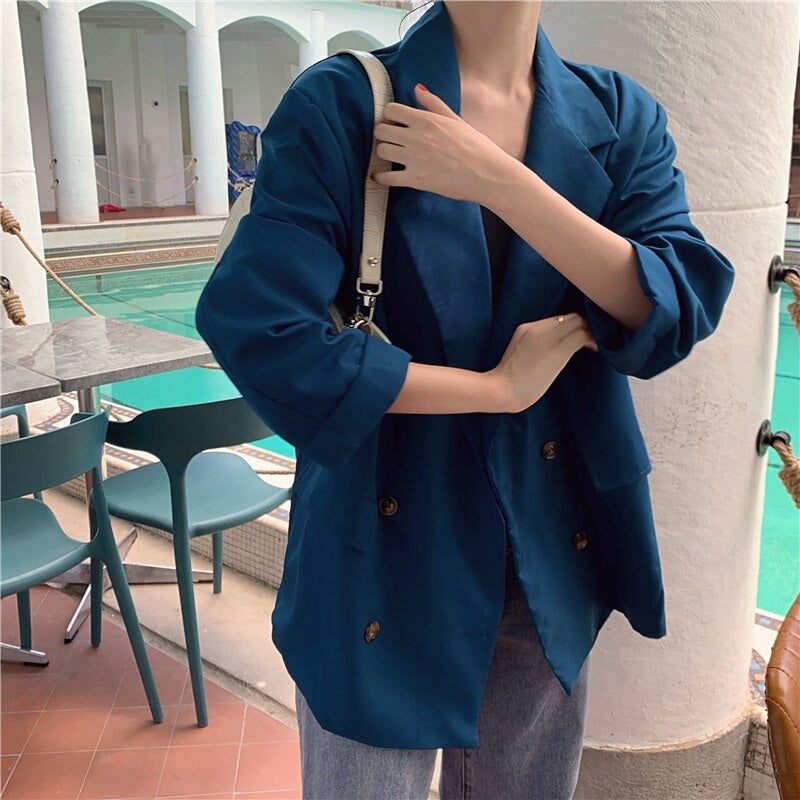 Double-breasted Notched Collar Office Lady Style Blazers