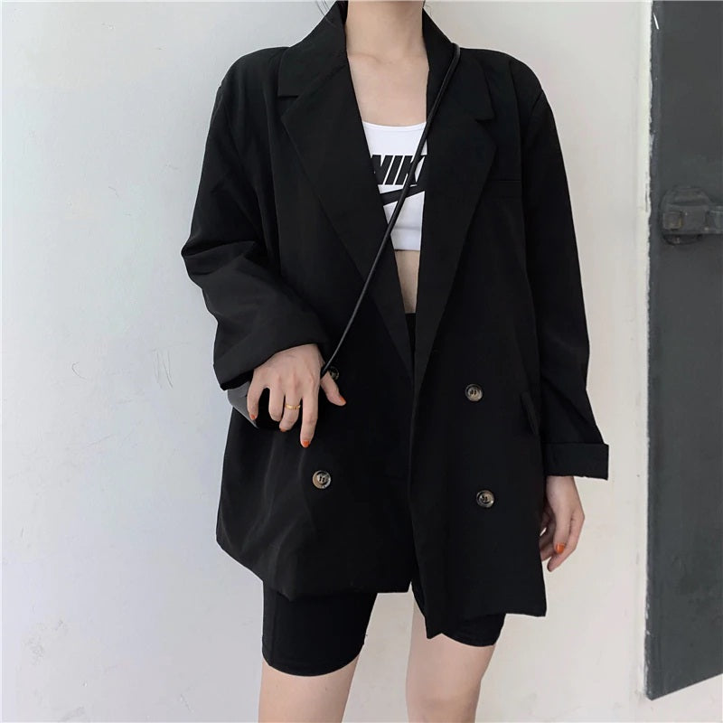 Double-breasted Notched Collar Office Lady Style Blazers