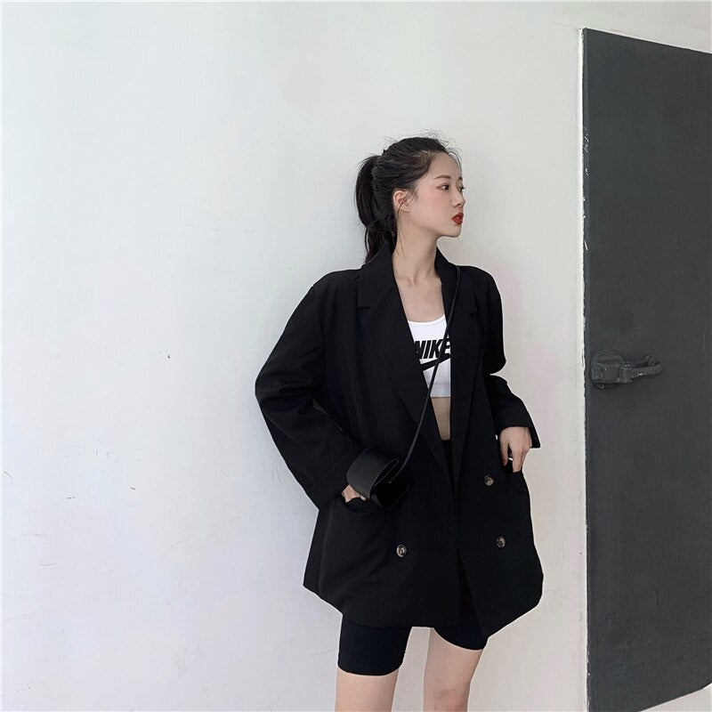 Double-breasted Notched Collar Office Lady Style Blazers