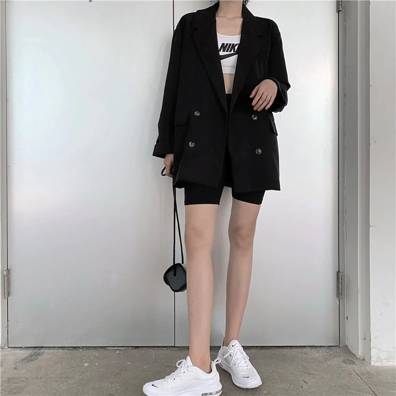 Double-breasted Notched Collar Office Lady Style Blazers
