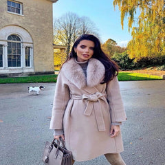 Double-sided Loose Real Fur Collar Cashmere Wool Coat
