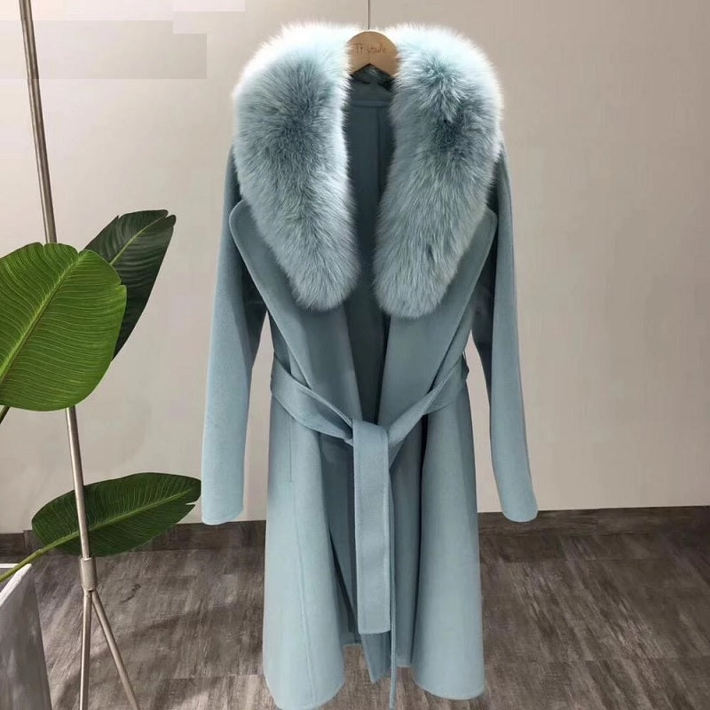 Double-sided Loose Real Fur Collar Cashmere Wool Coat