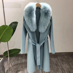 Double-sided Loose Real Fur Collar Cashmere Wool Coat