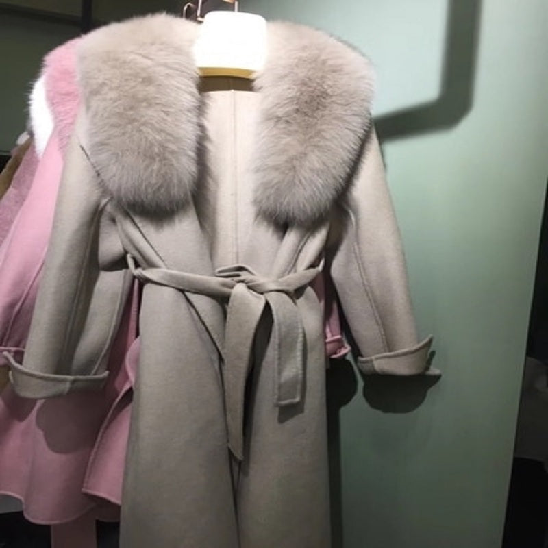 Double-sided Loose Real Fur Collar Cashmere Wool Coat