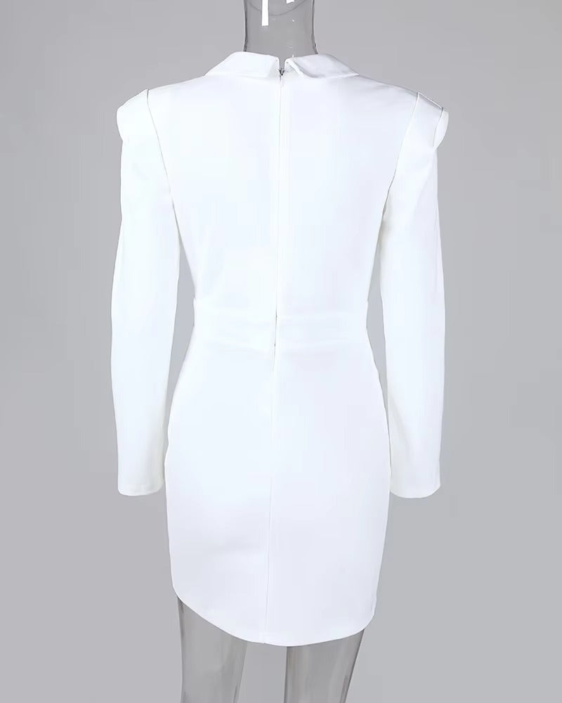 Elegant Asymmetrical Notched Collar Padded Ruched Blazer