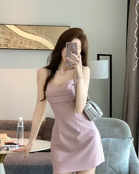Elegant Blazer Coat And Strap Dress Two Piece Dress