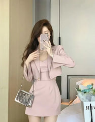 Elegant Blazer Coat And Strap Dress Two Piece Dress