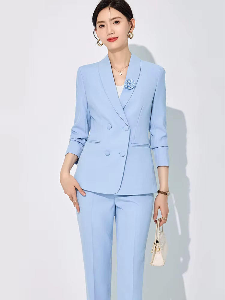 Elegant Business Work Blazer And Ankle-Length Pant 2 Piece Suit