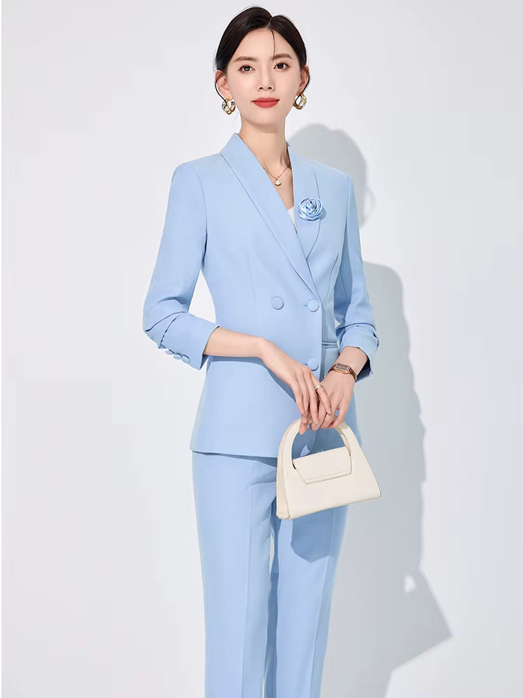 Elegant Business Work Blazer And Ankle-Length Pant 2 Piece Suit