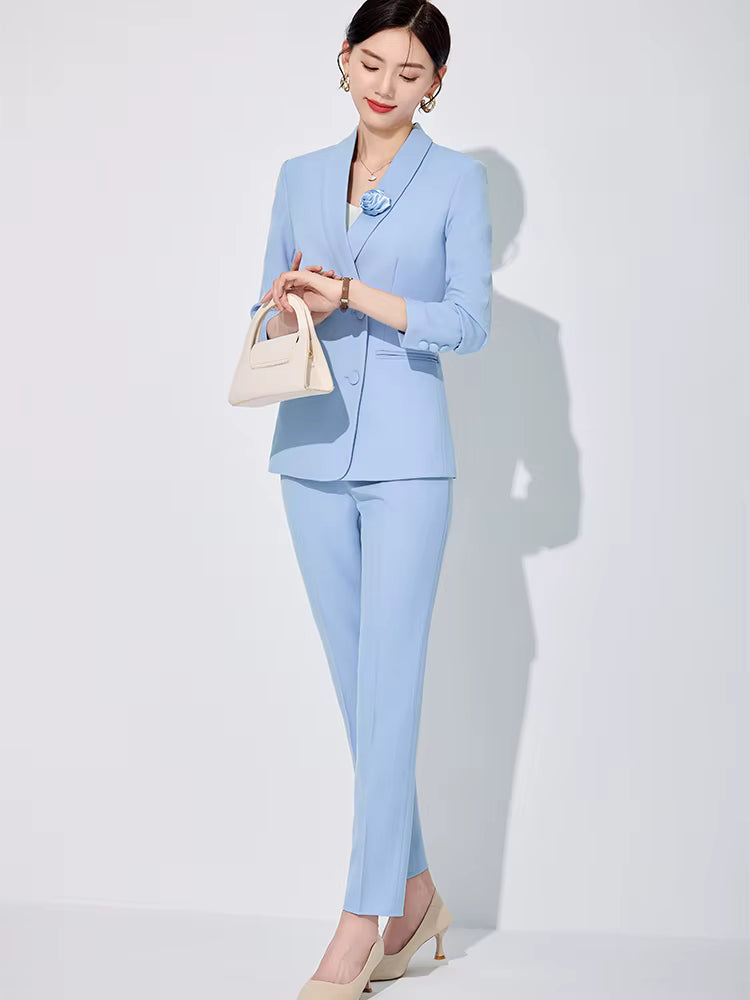 Elegant Business Work Blazer And Ankle-Length Pant 2 Piece Suit