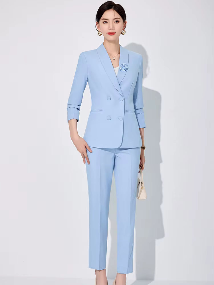 Elegant Business Work Blazer And Ankle-Length Pant 2 Piece Suit