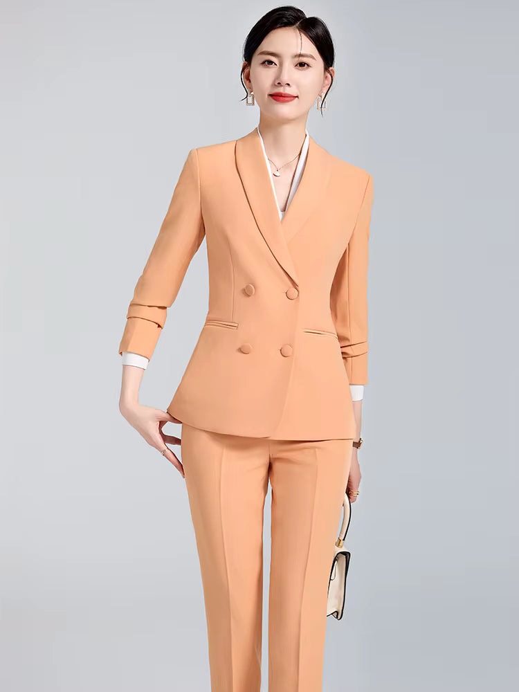 Elegant Business Work Blazer And Ankle-Length Pant 2 Piece Suit