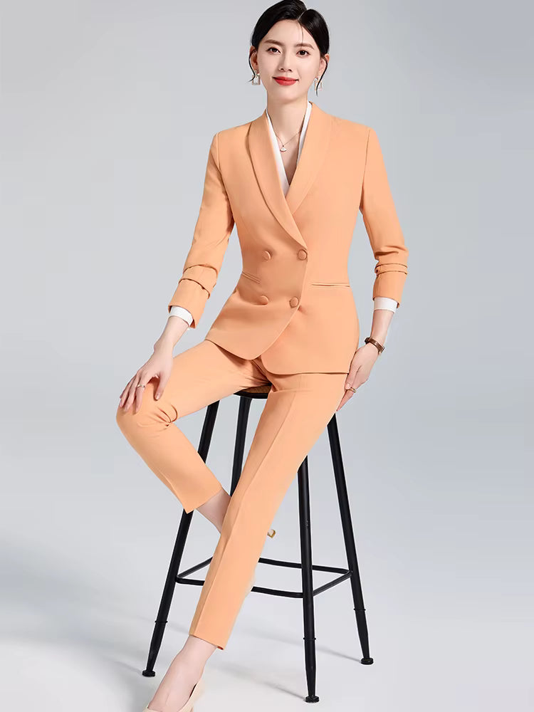 Elegant Business Work Blazer And Ankle-Length Pant 2 Piece Suit