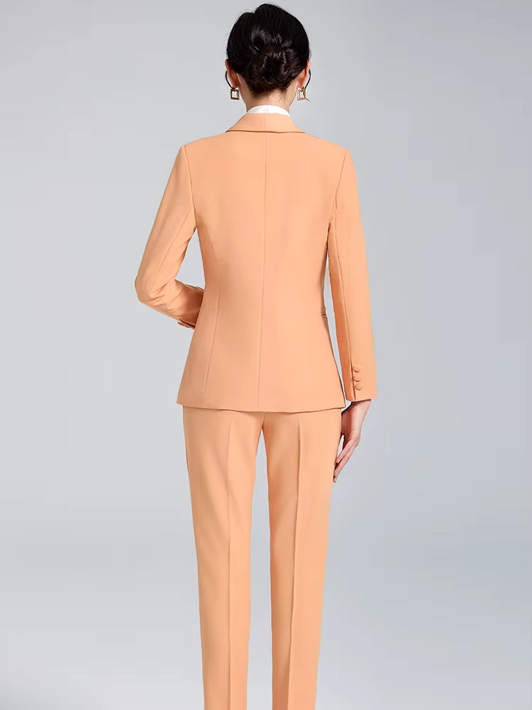 Elegant Business Work Blazer And Ankle-Length Pant 2 Piece Suit