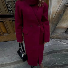 Elegant Button Full Sleeve Double Breasted Coats With Scarf