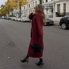 Elegant Button Full Sleeve Double Breasted Coats With Scarf