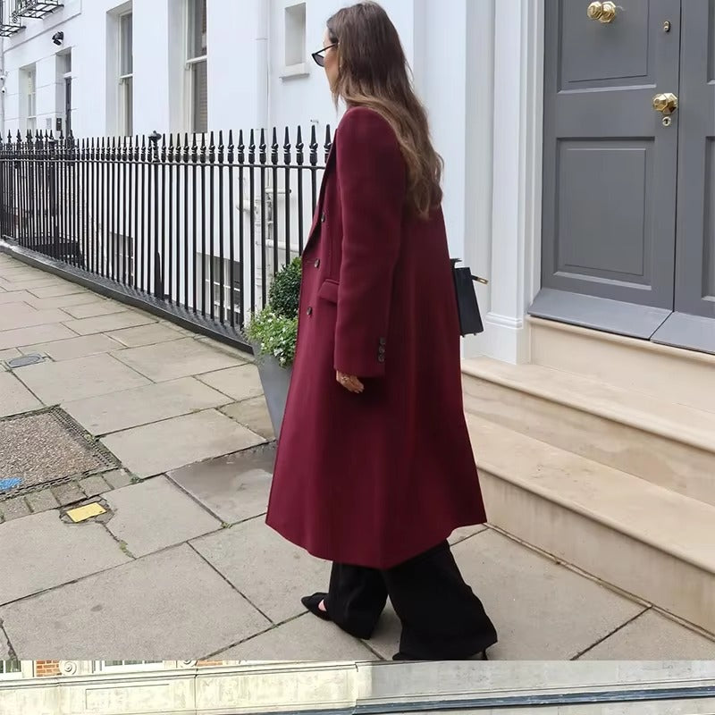 Elegant Button Full Sleeve Double Breasted Coats With Scarf