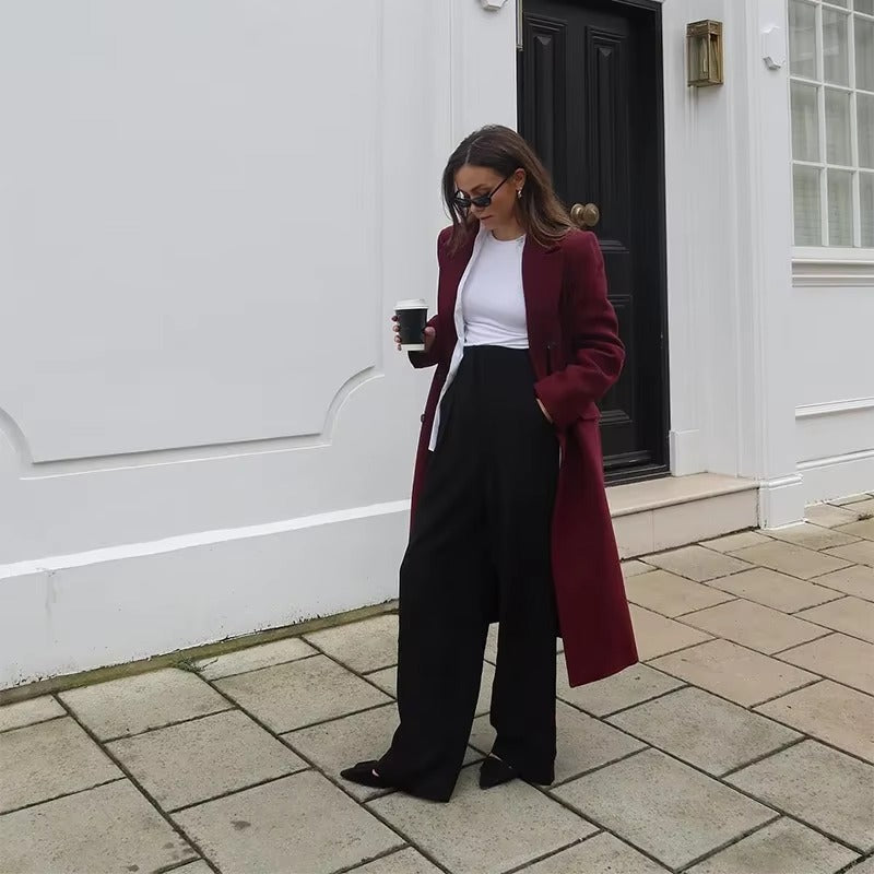 Elegant Button Full Sleeve Double Breasted Coats With Scarf