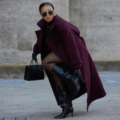 Elegant Button Full Sleeve Double Breasted Coats With Belt