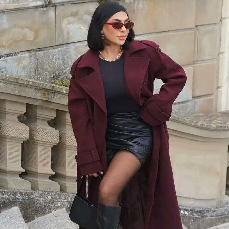 Elegant Button Full Sleeve Double Breasted Coats With Scarf