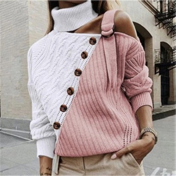 Elegant Button Halter Knit Pullover Sweater