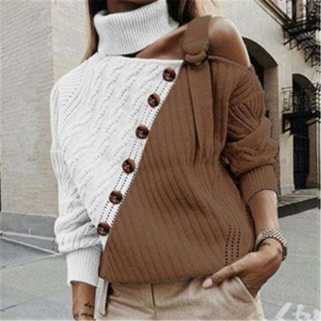 Elegant Button Halter Knit Pullover Sweater