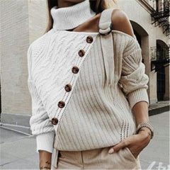 Elegant Button Halter Knit Pullover Sweater