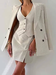 Elegant Button Shirts Slim Tank Tops And Straight Mini Skirts 3 Piece Set
