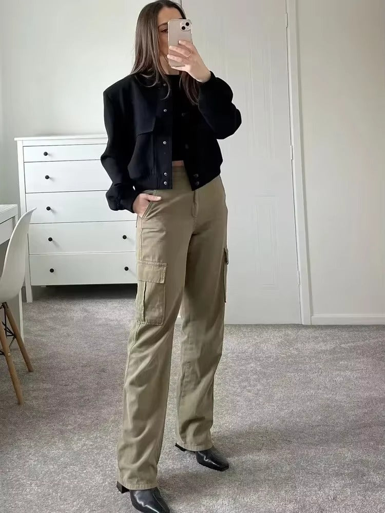 Elegant Button baseball aviator long sleeve crop outerwear cropped jackets