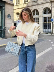 Elegant Button baseball aviator long sleeve crop outerwear cropped jackets