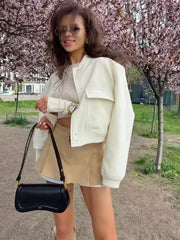 Elegant Button baseball aviator long sleeve crop outerwear cropped jackets