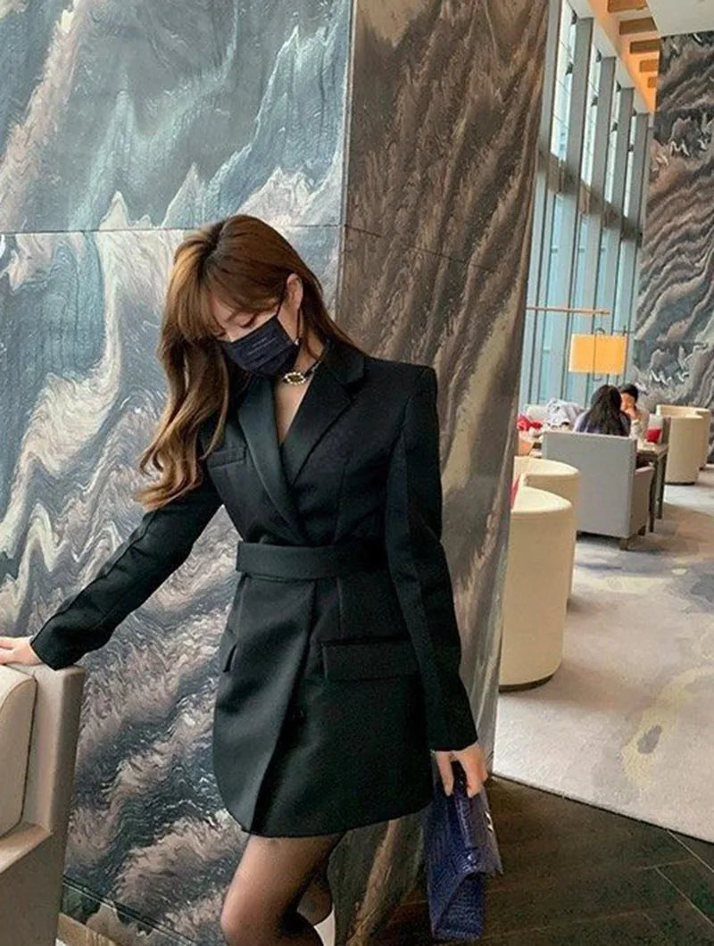 Elegant Chic Office Style High End Waist Slight Stretch Slim Blazer
