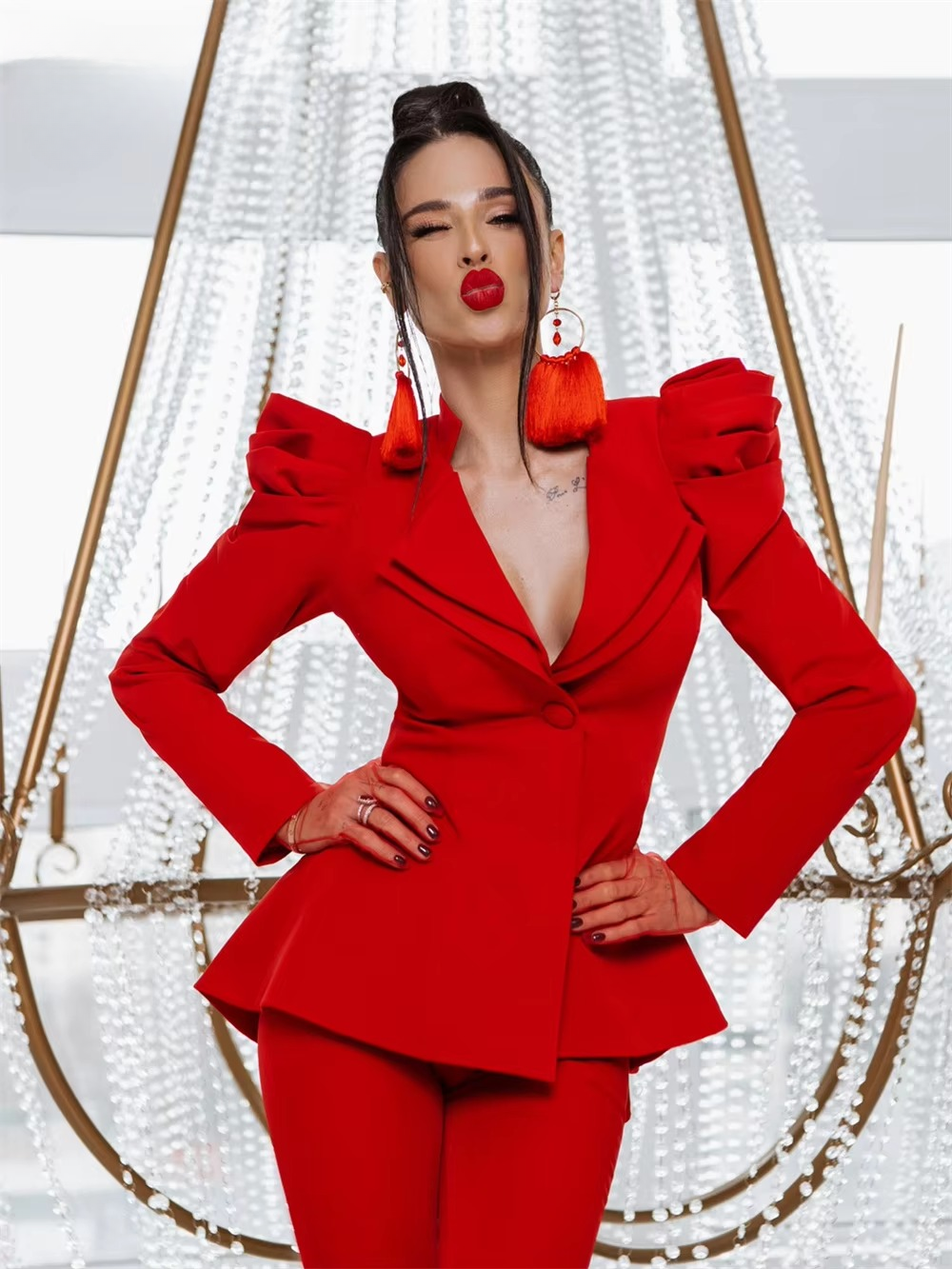 Elegant Classic V-neck Single Button Business Wedding Tuxedo Blazer Office Pant Suits