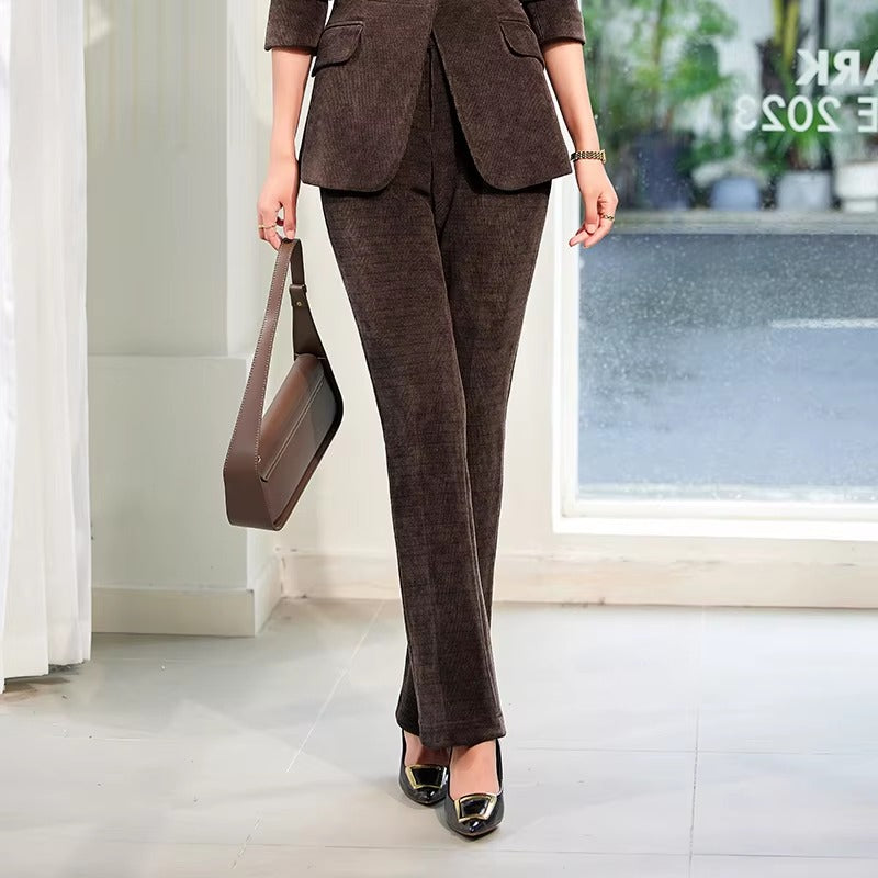 Elegant Corduroy Single Button Formal Business Work Wear 2 Piece Pant Suit