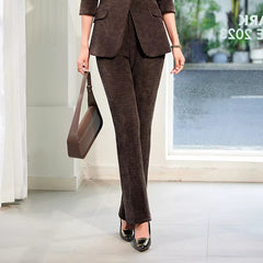 Elegant Corduroy Single Button Formal Business Work Wear 2 Piece Pant Suit