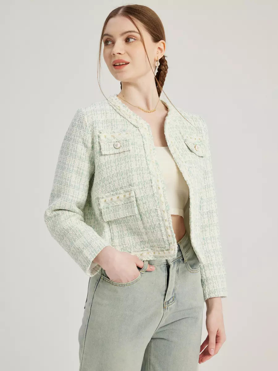 Elegant Crewneck Polyester Solid Color Temperament Style Jacket