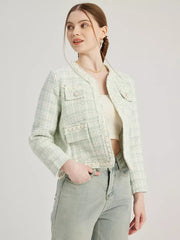Elegant Crewneck Polyester Solid Color Temperament Style Jacket